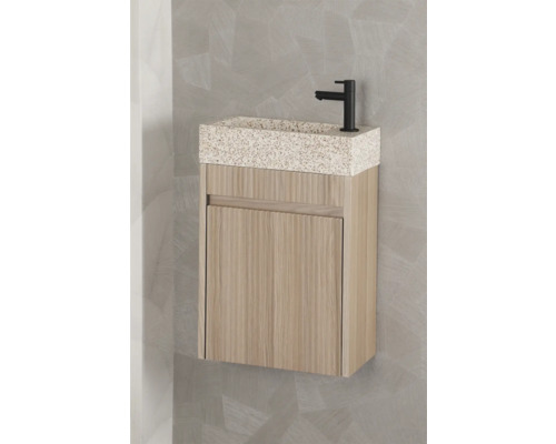 Waschtischkombination mit Waschtisch und Unterschrank sowie Armatur