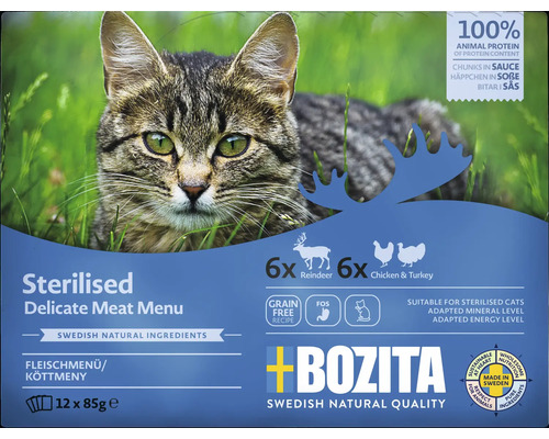 Bozita Sterilised Delicate Meat Menu Katzenfutter, 12 mal 85 Gramm