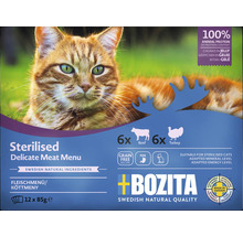 Bozita Sterilised Katzenfutter zarte Fleischmenü mit Rind und Truthahn, 12 mal 85 Gramm