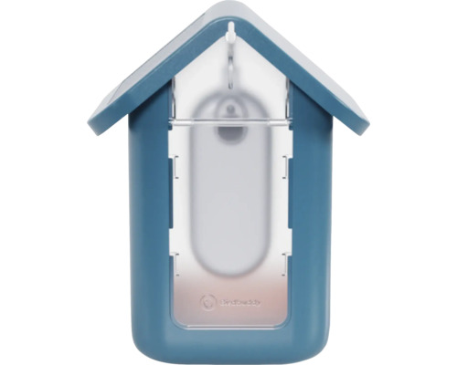 Vogelhaus aus Kunststoff mit durchsichtigem Einsatz zur Futterstandskontrolle