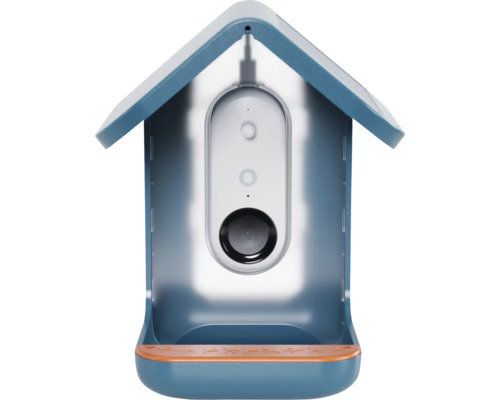 Blaues Vogelhaus mit integrierter Kamera