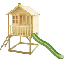 Spielhaus aus Holz mit Rutsche und Leiter