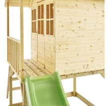 Spielhaus aus Holz mit Rutsche für den Garten