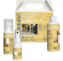 Holzfenster Pflegeset mit Reinigungsmittel, Balsam und Spray zur Pflege und Reinigung von Holzfenstern