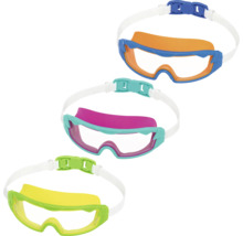 Drei Schwimmbrillen in verschiedenen Farben mit verstellbarem Kopfband