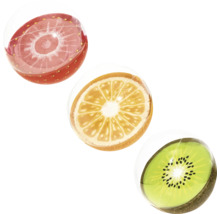 Illustration von Erdbeere, Orange und Kiwi in Scheiben