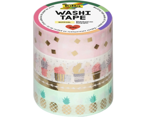 Folia Bringmann Washi Tape Set mit Motiven, 4 Rollen mit je 5 Meter Länge