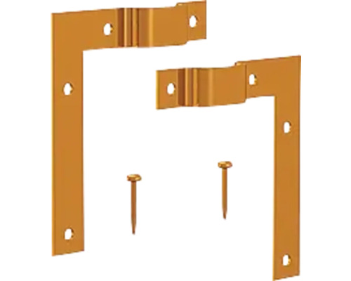 Zwei Winkelverbinder und zwei Nägel.