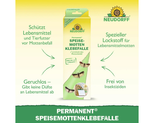 Neudorff Permanent Lebensmittelmotten Klebefalle zum Schutz von Lebensmitteln und Tierfutter vor Mottenbefall
