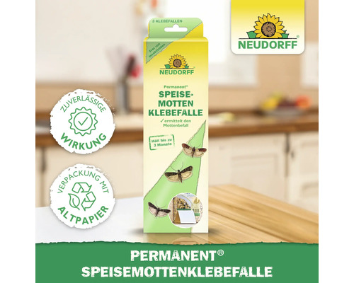 Neudorff Permanent Lebensmittelmottenfalle zur Erkennung von Mottenbefall. Verpackung aus Altpapier. Garantiert zuverlässige Wirkung.