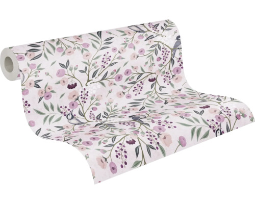 Tapetenrolle mit Vogel- und Blumenmuster