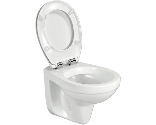 Wand-Tiefspülklosett mit offenem Spülrand und Toilettendeckel