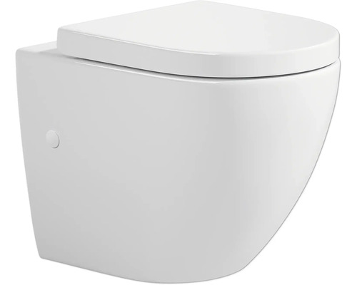 Wand-WC Set Cozy Tiefspüler ohne Spülrand weiß glänzend mit WC-Sitz 1271857 Wand-Tiefspülklosett aus Keramik mit Spülkasten