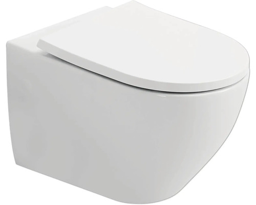 Wand-WC Set Adonis Tiefspüler ohne Spülrand kurz weiß glänzend mit WC-Sitz 1271865 Wand-Tiefspültoilette mit Toilettendeckel