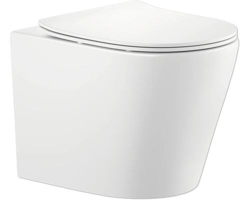 Wand-WC Set Nakia Tiefspüler ohne Spülrand kurz weiß matt mit WC-Sitz 1273698 Wandhängendes WC mit WC Sitz