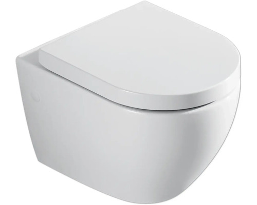 Wand-WC Set Rivo Tiefspüler ohne Spülrand kurz weiß glänzend mit WC-Sitz 1273809 Wand-Tiefspül-WC mit geschlossenem Spülrand und WC-Sitz