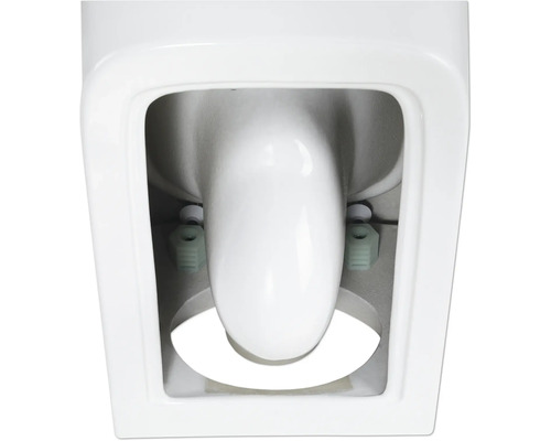 Detailaufnahme eines weißen WC-Beckens mit Befestigungselementen