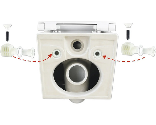 Detailansicht einer Toilette mit Befestigungsmaterial