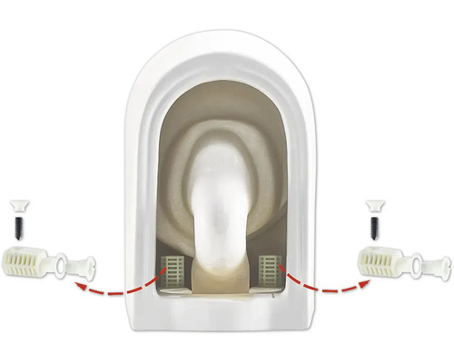 Blick in ein Urinal mit dazugehörigen Urinal-Sieben und Schrauben