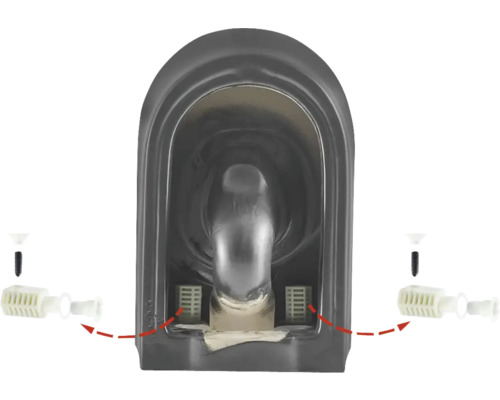 Detailansicht eines Spülkastens mit dazugehörigen Filtern und Schrauben.