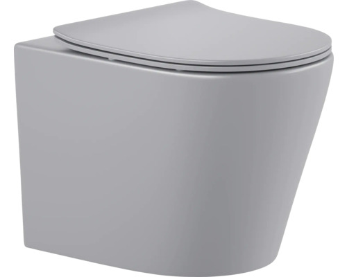 Wand-WC Set Nakia Tiefspüler ohne Spülrand kurz hellgrau matt mit WC-Sitz 1281410 Wand-WC mit Deckel