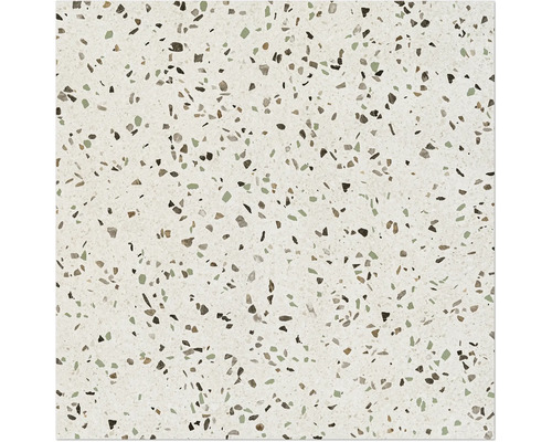 Nahaufnahme einer Terrazzo-Fliese mit kleinen, unregelmäßigen Steinsplittern