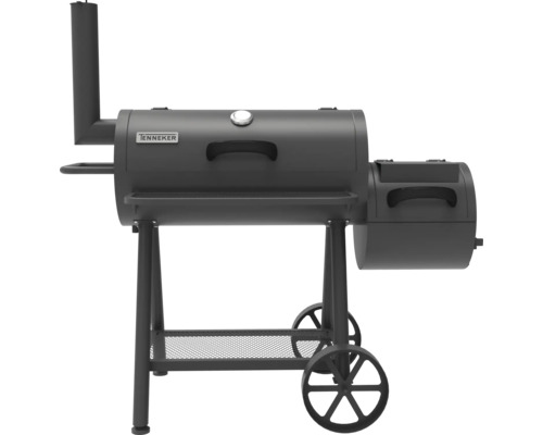 Tenneker Logo auf einem Holzkohlegrill mit Räucherofen