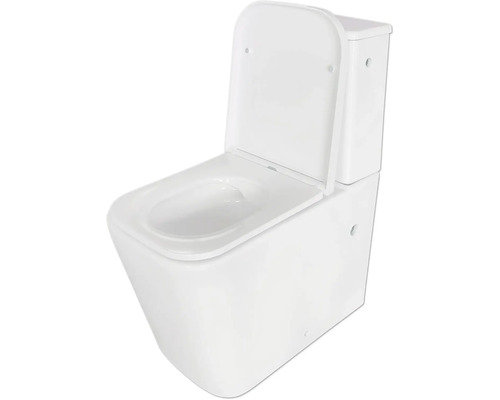 Weißes Stand-WC mit offenem Spülrand und Spülkasten