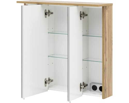 Spiegelschrank Möbelpartner Profil 80,5 x 23,7 x 72,3 cm eiche natur 3-türig LED