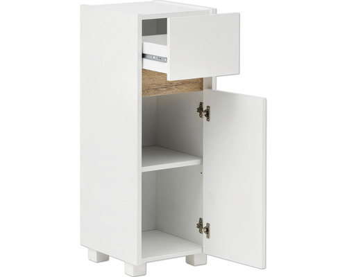 Weißer Badezimmerschrank mit Schublade und Tür für zusätzlichen Stauraum