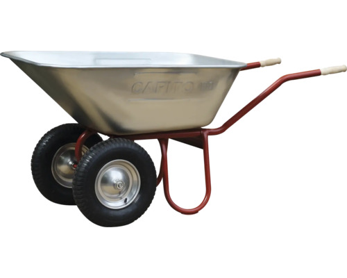 CAPITO Zweiradkarre DUO 150 Liter Jumbomulde, Lufträder mit Blockprofil und Stahlfelge inkl. ergonomische Buchenholzgriffe Doppelrad-Schubkarre aus Metall mit Griffen