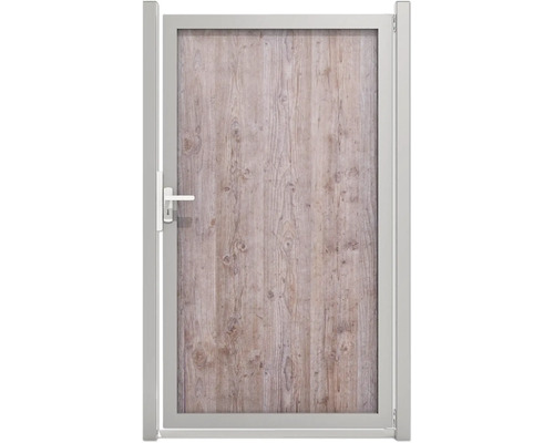 Einzeltor GroJa Premo HPL Rahmen silber 100 x 180 cm Holzoptik