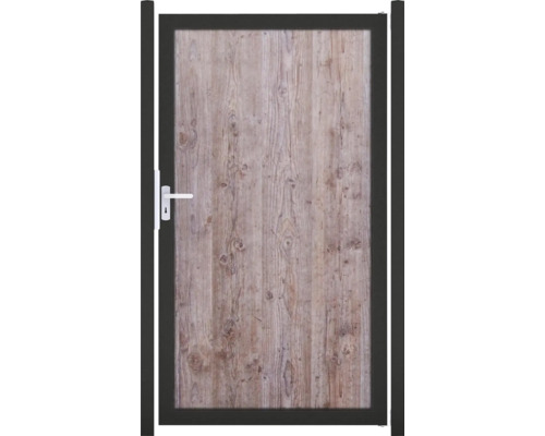 Einzeltor GroJa Premo HPL Rahmen anthrazit 100 x 180 cm Holzoptik Gartentür mit Holzoptik und schwarzem Rahmen