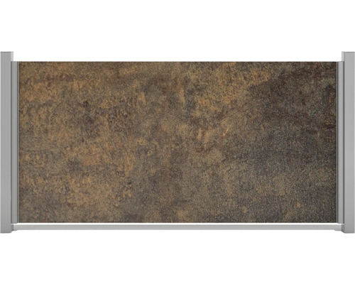 Vorgartenzaun GroJa Premo HPL ohne Pfosten 180 x 90 cm Rostoptik Dekorplatte mit Steinmuster und Rahmen