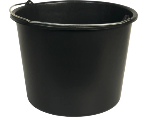 Schwarzer Eimer aus Kunststoff mit Metallbügel