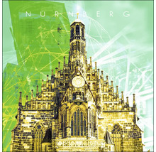Glasbild Nürnberg Frauenkirche grün blau 30x30 cm