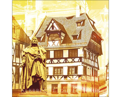 Glasbild Nürnberg Albrecht Dürer Haus gelb 30x30 cm