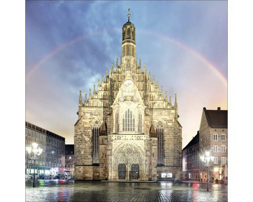 Glasbild Nürnberg Frauenkirche Regenbogen 30x30 cm