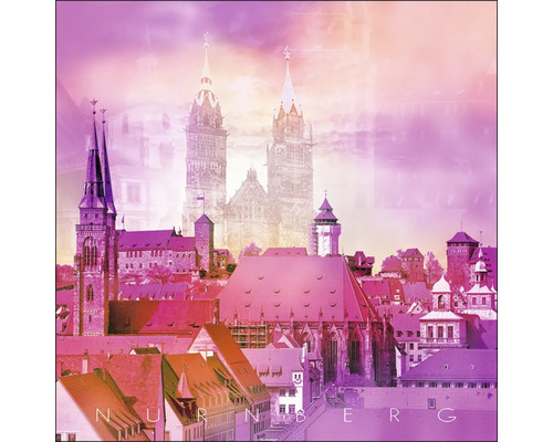 Glasbild Nürnberg Kirchen pink 50x50 cm