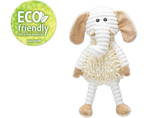Hundespielzeug beeztees Eco Elefant Oda Plüsch ca. 36 x 30 x 6 cm Beige-weißes Elefanten-Plüschtier für Hunde aus recycelten Materialien