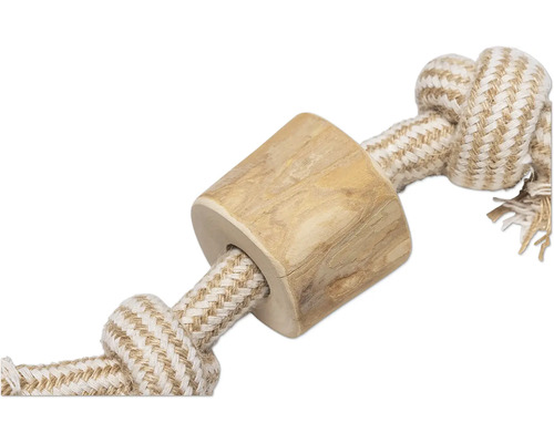 Hundespielzeug aus Seil mit Holzelement