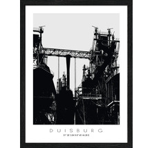 Gerahmtes Poster mit der Silhouette eines Industrieparks und dem Schriftzug Duisburg