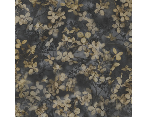 Vliestapete 10415-15 Play of light Blumen gold Tapete mit Blumenmuster auf dunklem Hintergrund