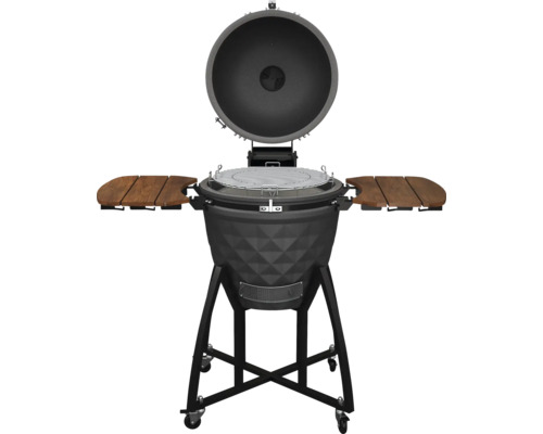 Offener Keramikgrill mit Seitentischen auf Rädern