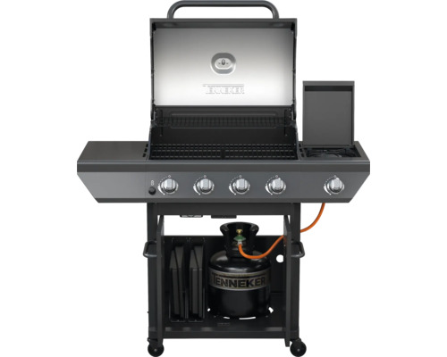 Tenneker® Gasgrill Graphite Dual 85 x 133,8 x 56,2 cm 4-Brenner + Seitenbrenner, gusseiserner Rost, edelstahl