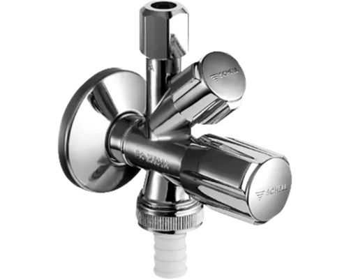 Eckventil mit zwei Griffen und Schlauchanschluss