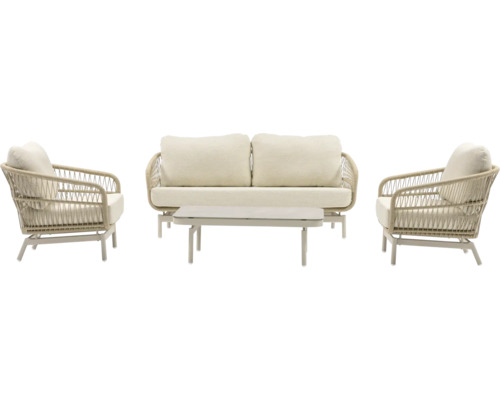 Loungeset SenS-Line garden furniture 4 -Sitzer bestehend aus: Zweisitzer-Bank,2 Stühle,Tisch Aluminium Keramik Glas Kunststoff beige creme