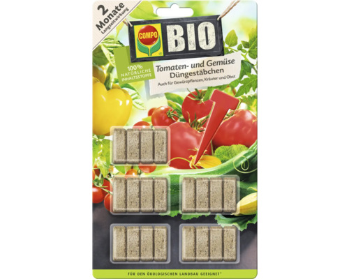 Compo Bio Tomaten und Gemüsedüngerstäbchen für ökologischen Landbau, Langzeitwirkung zwei Monate