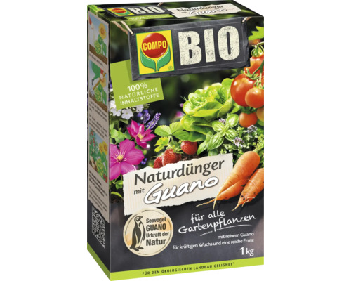 Compo Bio Naturdünger mit Guano, geeignet für alle Gartenpflanzen, 1 Kilogramm