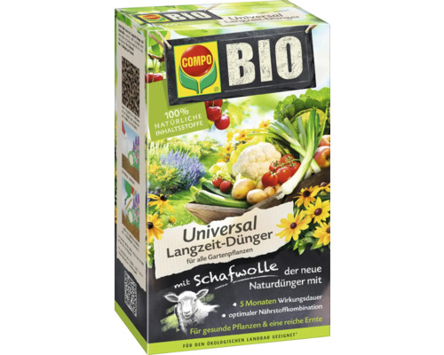 Universal Langzeitdünger COMPO BIO mit Schafwolle 100% natürliche Inhaltsstoffe 2 kg, für alle Gartenpflanzen, 5 Monate Langzeitwirkung